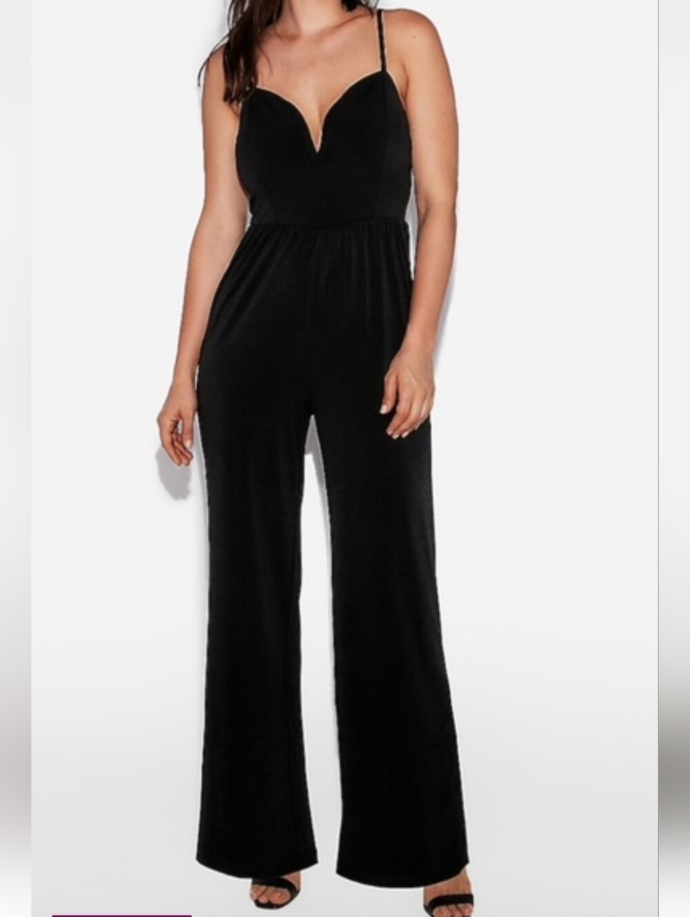 Women's Stretchy Express Black V Wire Neck Wide-Leg Jumpsuit- New With Tags